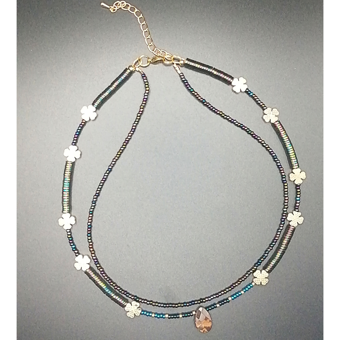 Collier Double rang Métalica Perles et Fleur