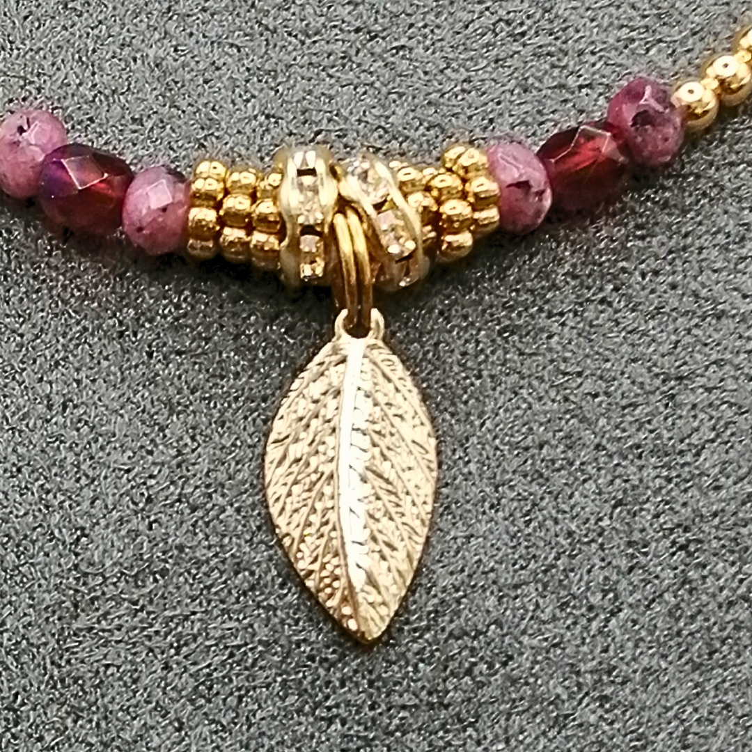 Collier bohéme Feuille et quartz rose