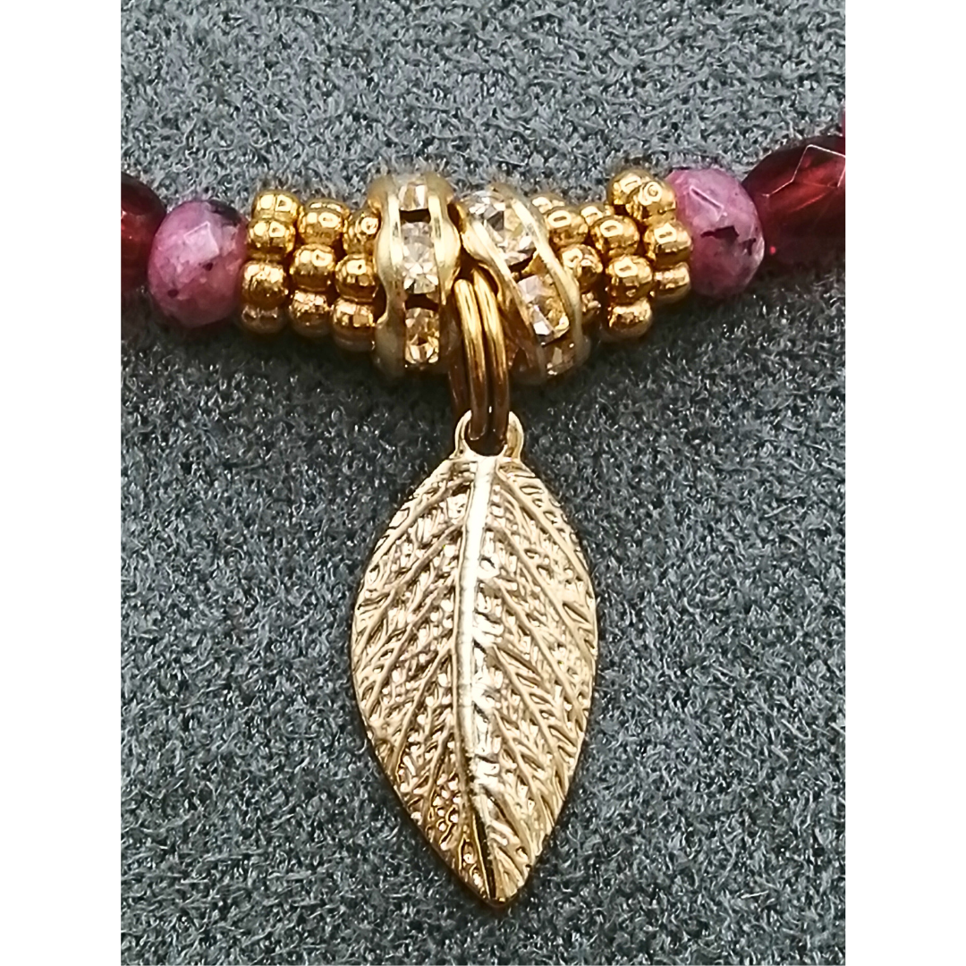 Collier bohéme Feuille et quartz rose