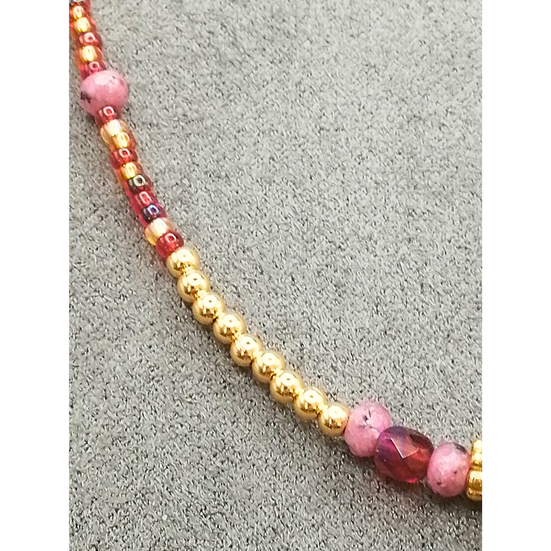 Collier bohéme Feuille et quartz rose