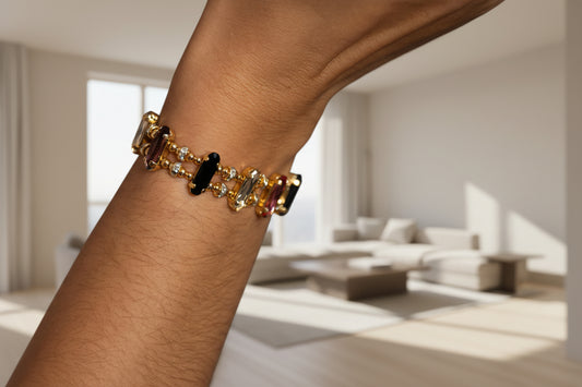 Bracelet double Aurora avec strass et cristaux colorés